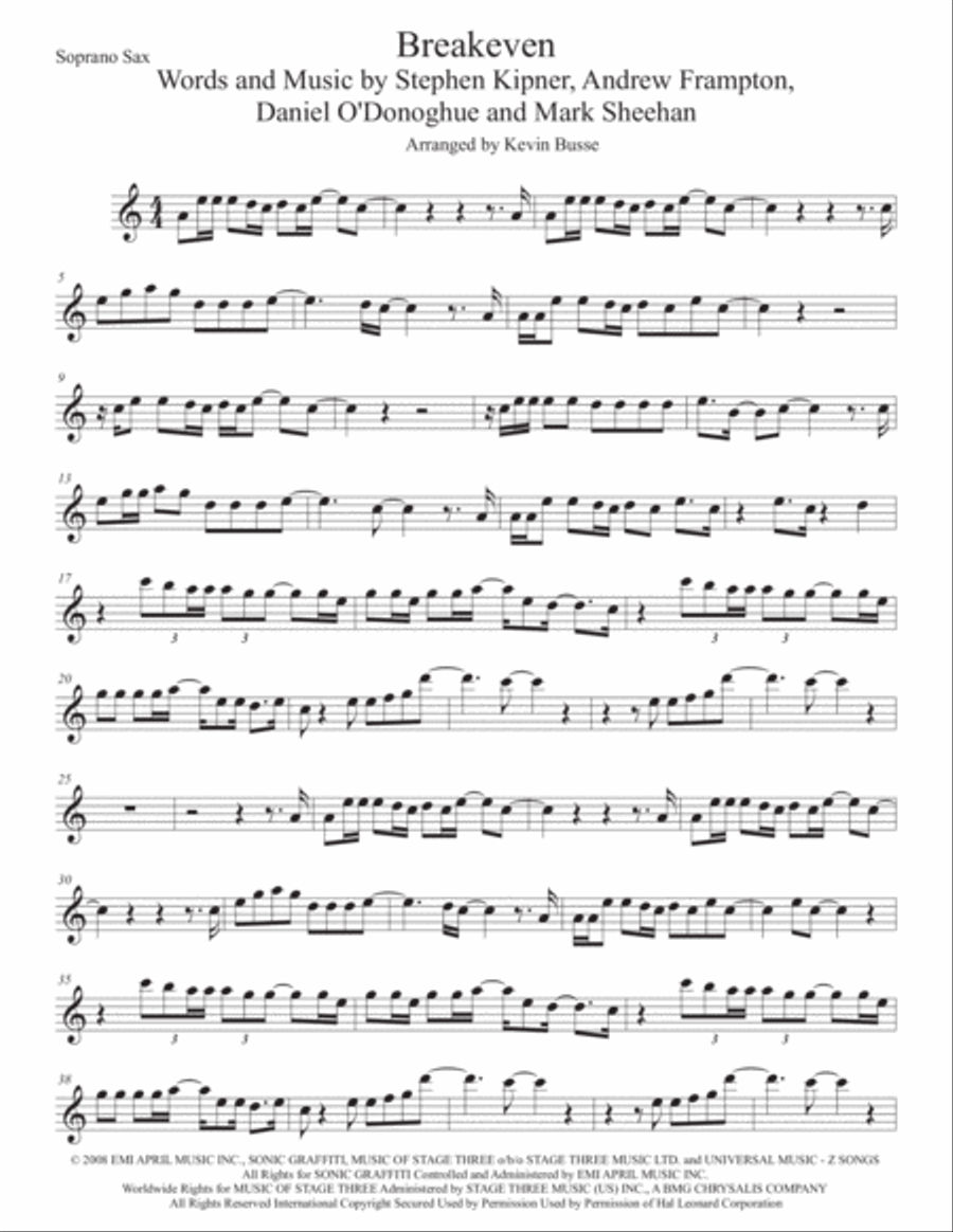 Breakeven Soprano Saxophone scores gallery preview page 1