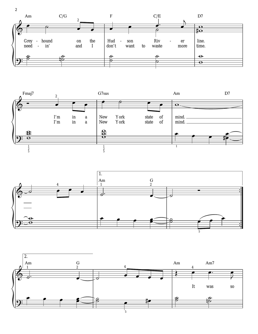 New York State Of Mind (arr. Phillip Keveren) Easy Piano scores gallery preview page 2