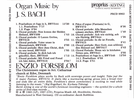 Organ Music: Forsblom Plays Ba