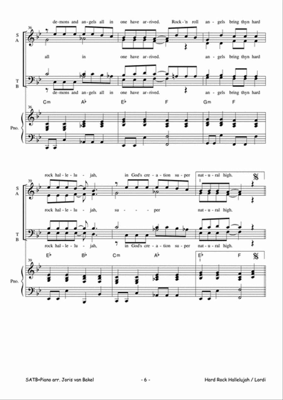 Hard Rock Hallelujah 4-Part scores gallery preview page 6