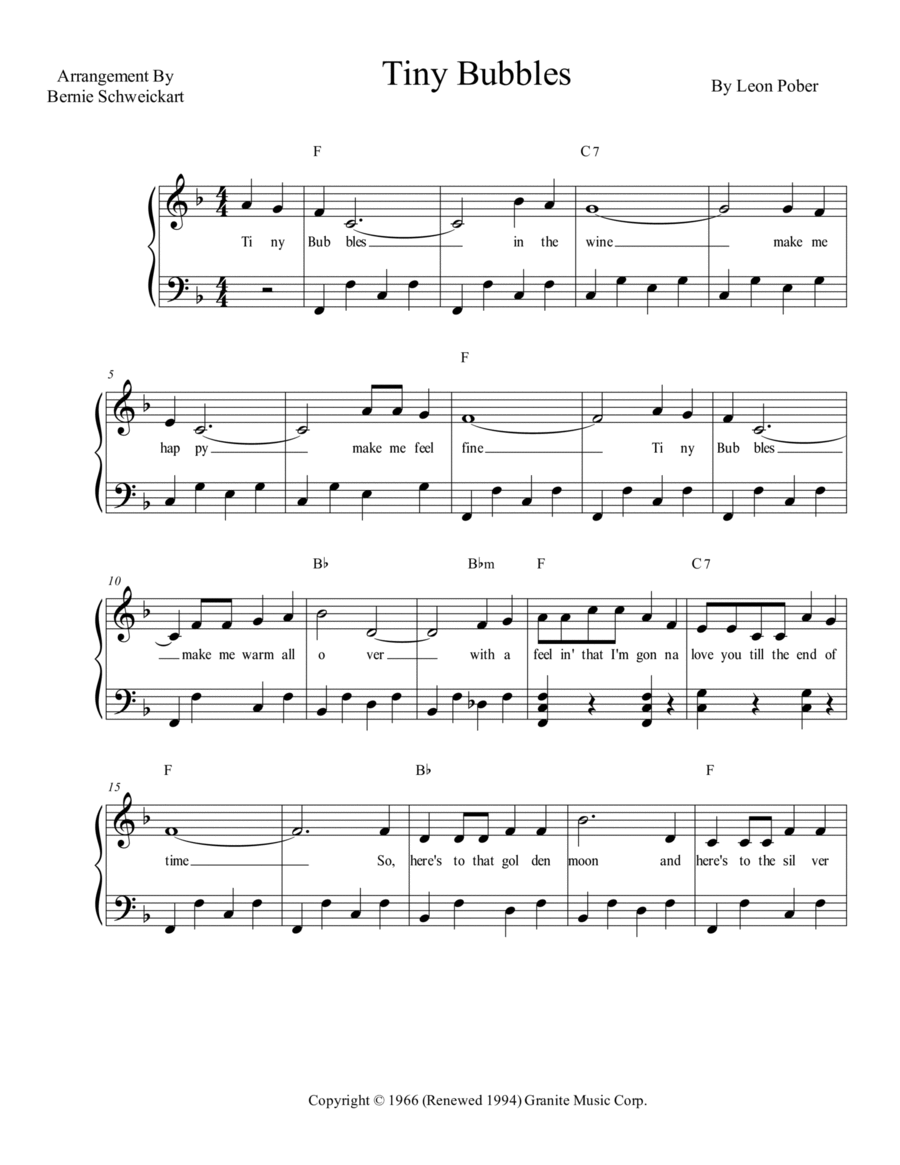 Tiny Bubbles Piano, Vocal, Guitar scores gallery preview page 1