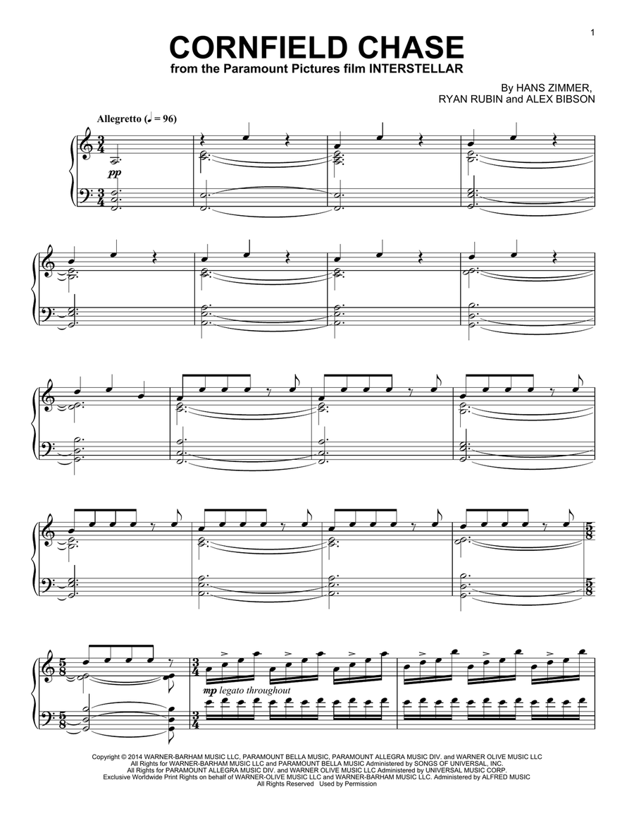 Cornfield Chase (from Interstellar) Piano Solo scores gallery preview page 1