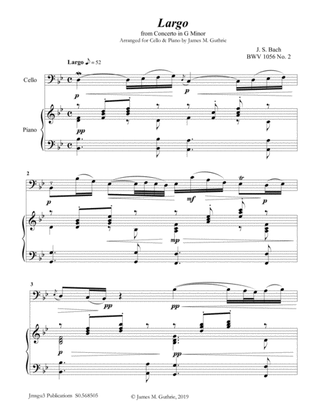 Bach: Largo from Concerto BWV 1056 for Cello & Piano
