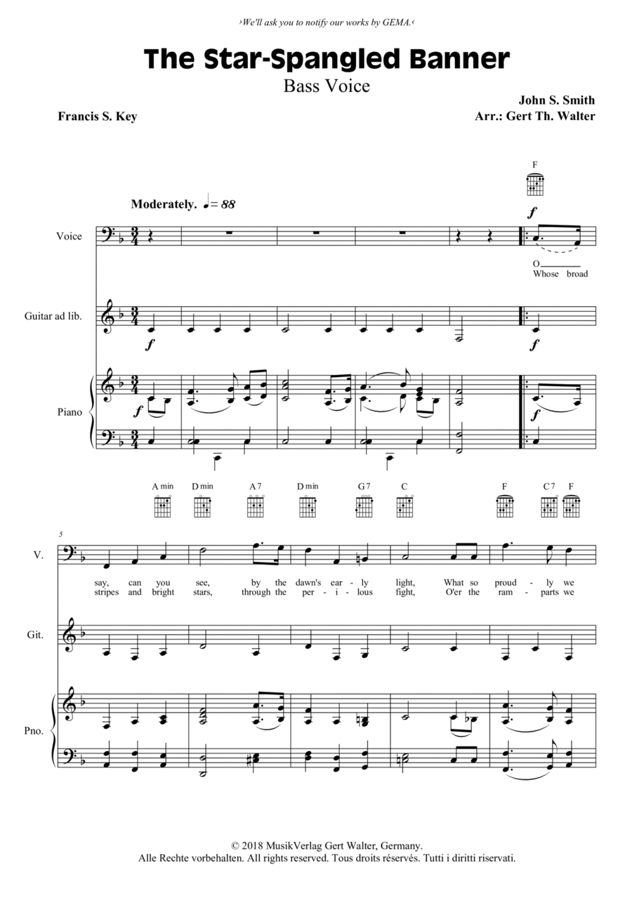 The Star-Spangled Banner Bass Voice scores gallery preview page 1