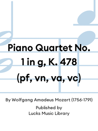 Book cover for Piano Quartet No. 1 in g, K. 478 (pf, vn, va, vc)