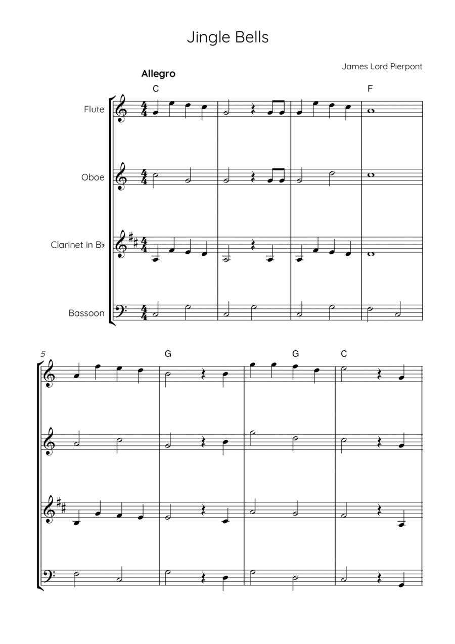 Jingle Bells Woodwind Quartet scores gallery preview page 1