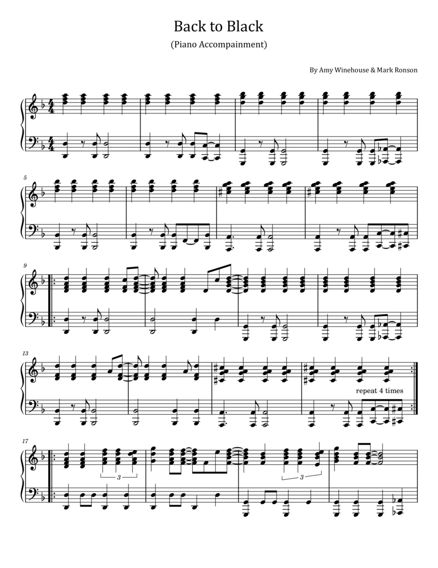 Back To Black Piano Solo scores gallery preview page 1