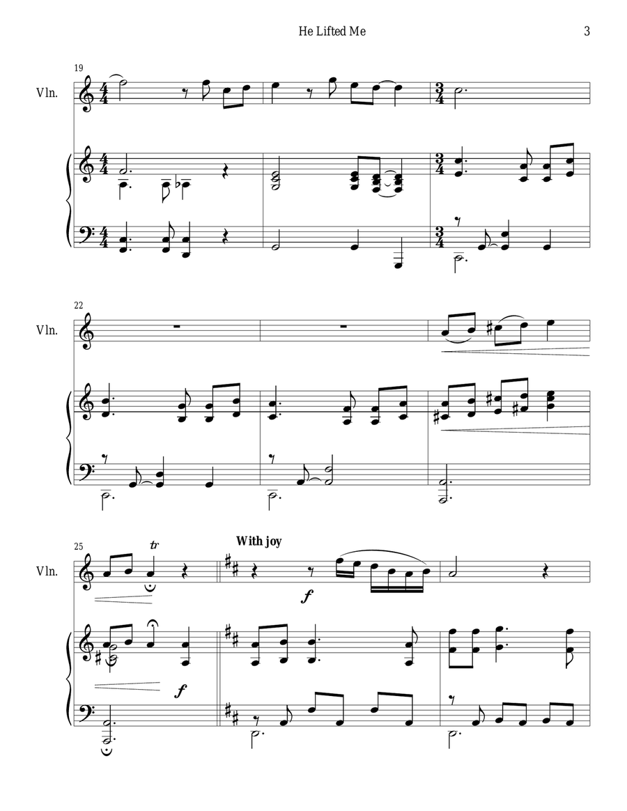 THREE HYMN ARRANGEMENTS for VIOLIN and PIANO (Duet – Violin/Piano with Violin Part) image number null