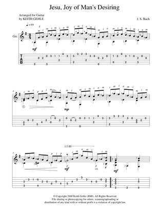 "Jesu, Joy of Man's Desiring" for solo classical fingerstyle guitar (+ TAB)