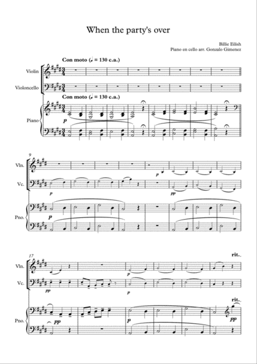 When The Party's Over Piano Trio scores gallery preview page 1