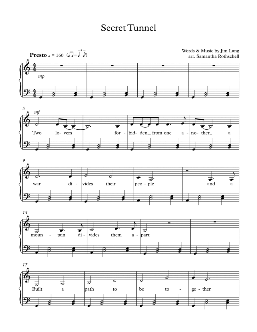 Secret Tunnel Easy Piano scores gallery preview page 1