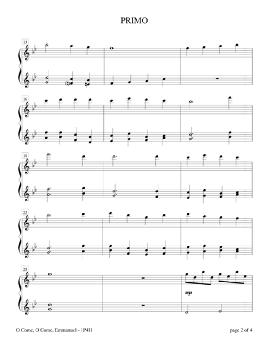 O Come, O Come, Emmanuel (Intermediate Piano Duet; 1 Piano, 4 Hands) 1 Piano, 4-Hands scores gallery preview page 3