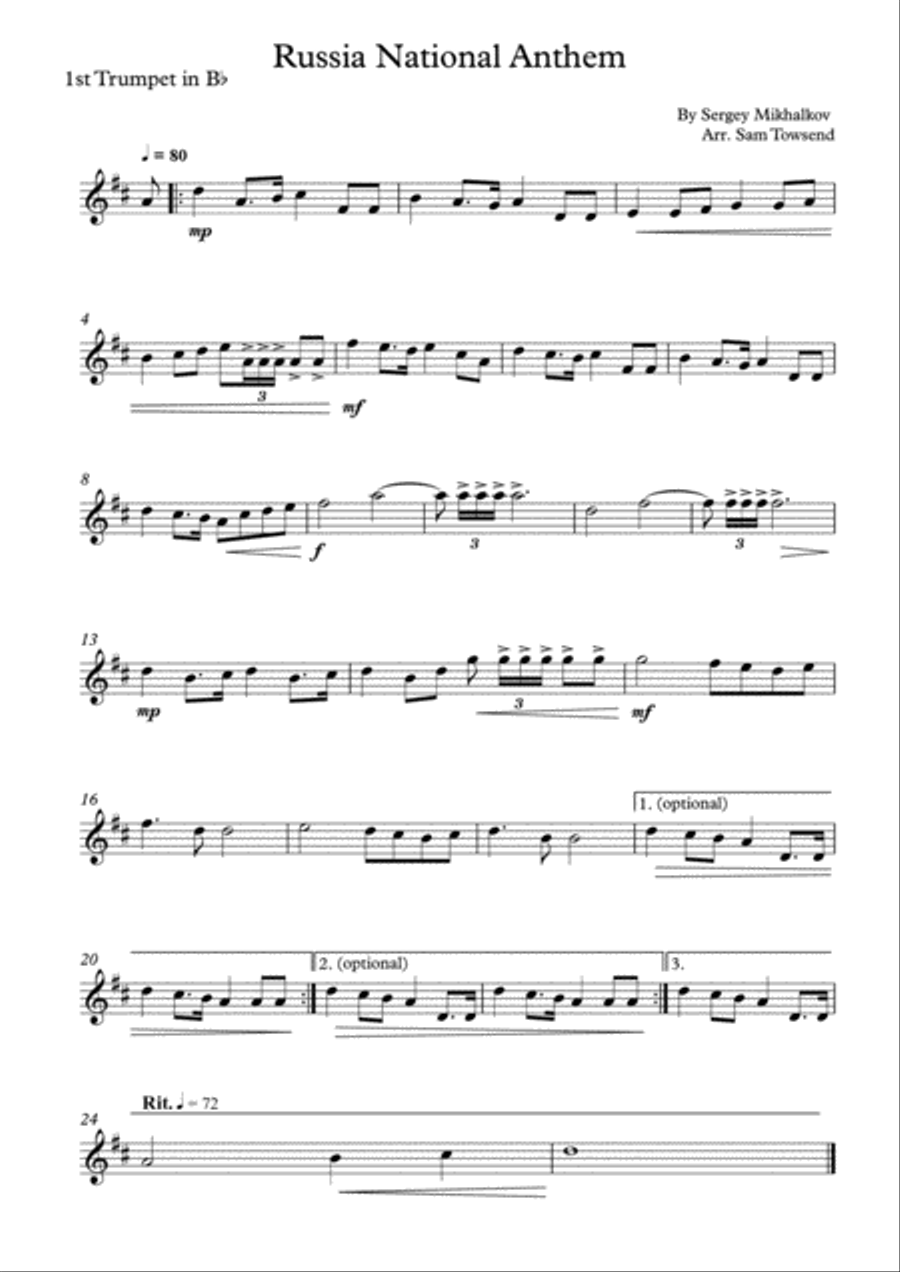 Russia National Anthem (Trumpet Quintet) Trumpet Solo scores gallery preview page 5