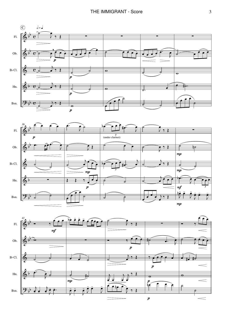 Part Ii/immigrant Theme Woodwind Quintet scores gallery preview page 3