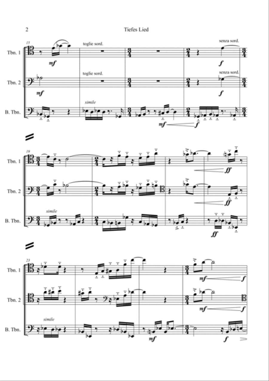 Umberto BOMBARDELLI: Tiefes Lied (ES-23-011) - Score Only Brass Trio scores gallery preview page 3