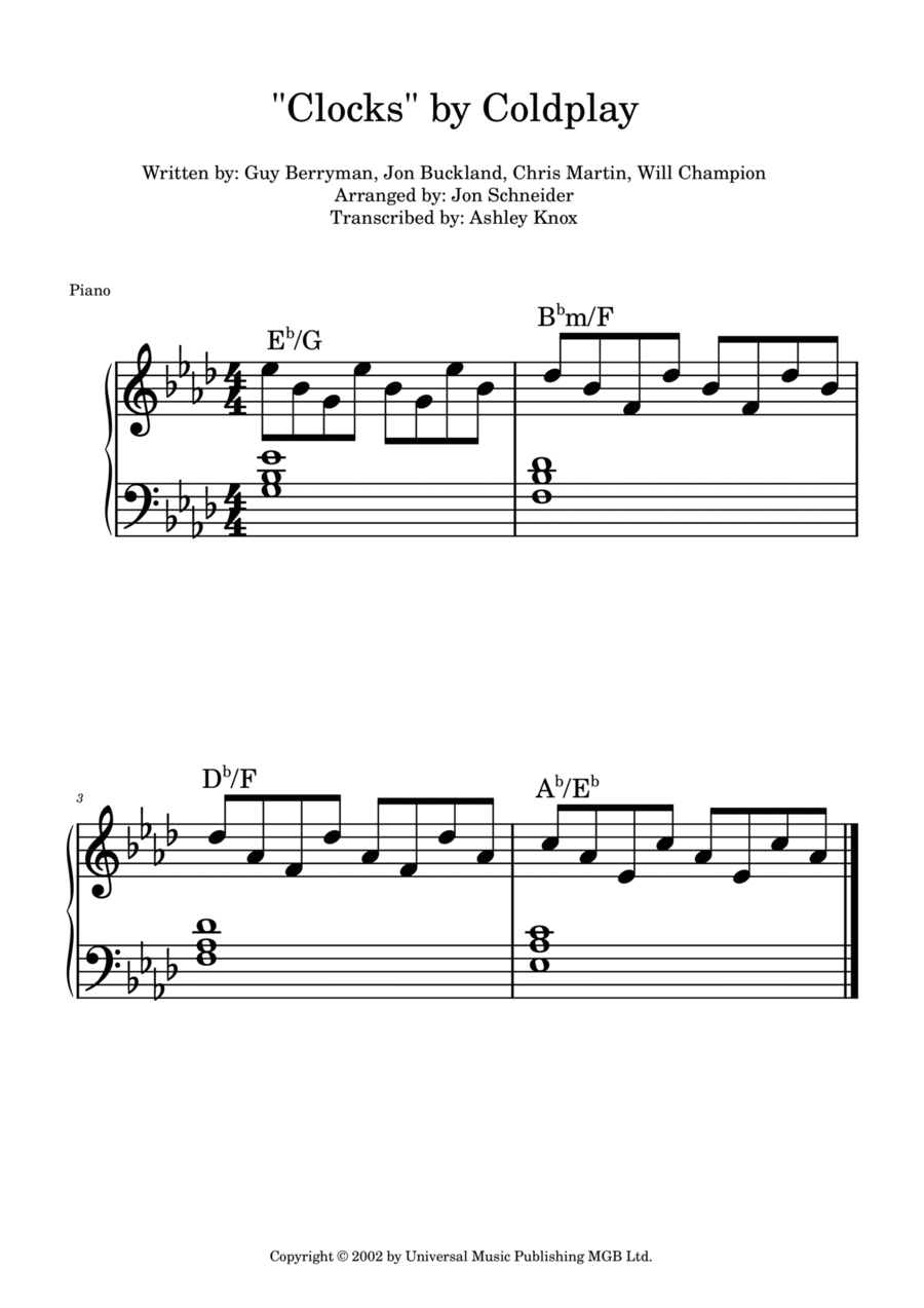 Clocks Easy Piano scores gallery preview page 1