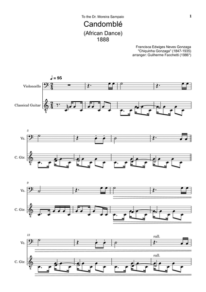 Chiquinha Gonzaga - Candomblé. Arrangement for Cello and Classical Guitar. Score and Separated Parts image number null