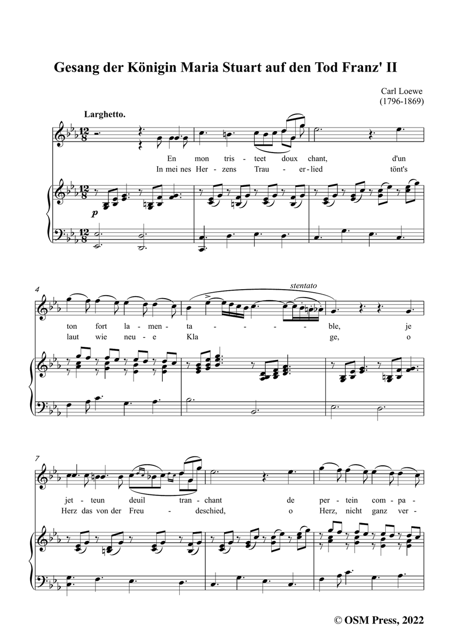 Loewe-Gesang der Konigin Maria Stuart auf den Tod Franz II,in c minor Piano, Vocal - Digital Sheet Music page 3
