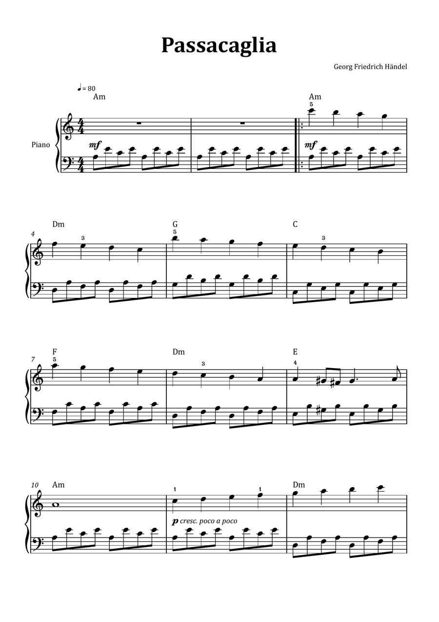 Passacaglia by Handel/Halvorsen - Easy Piano Easy Piano scores gallery preview page 1