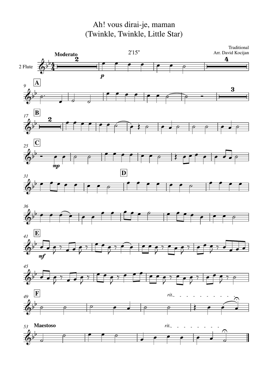 Twinkle, Twinkle, Little Star (flute quartet) - EASY Flute Quartet scores gallery preview page 2