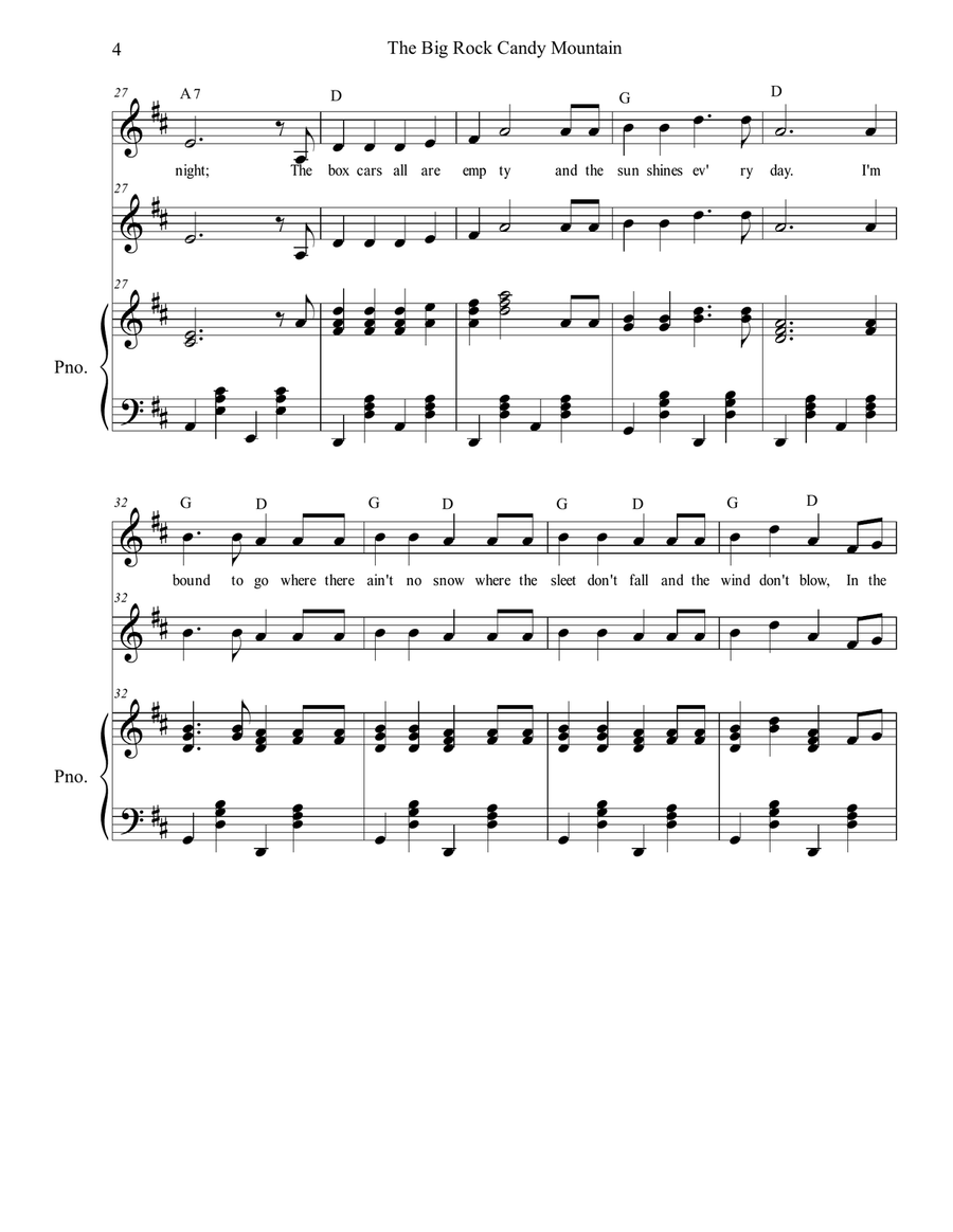 The Big Rock Candy Mountain Piano, Vocal scores gallery preview page 4