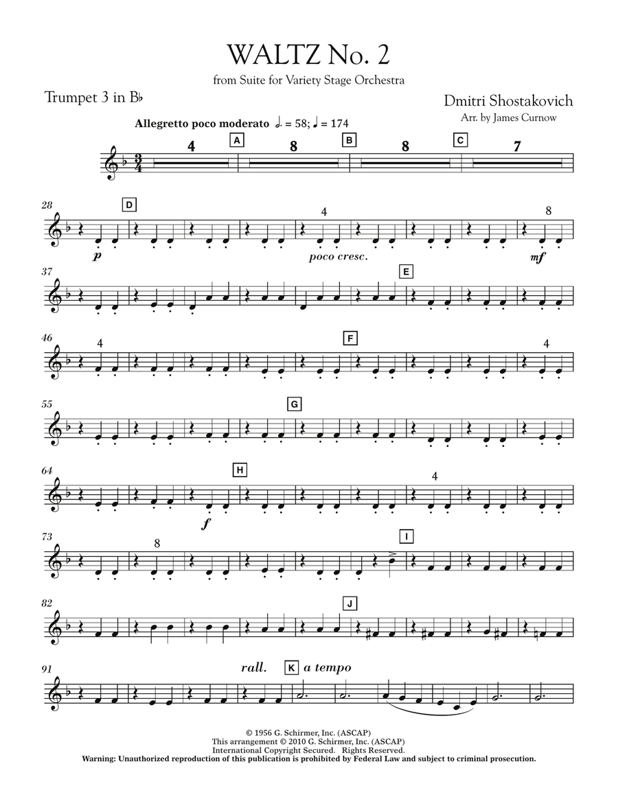 Waltz No. 2 (from Suite For Variety Stage Orchestra) - Bb Trumpet 3