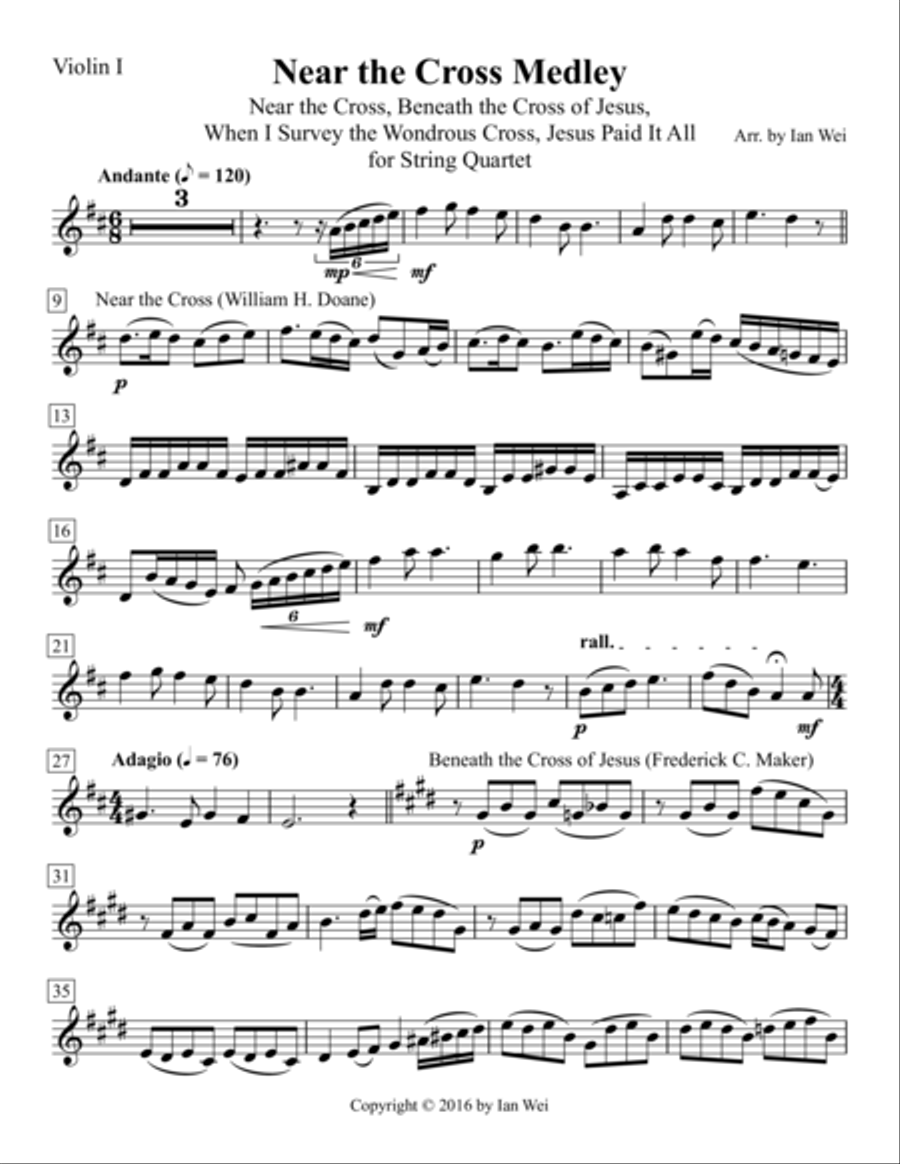 Near the Cross Medley for String Quartet String Quartet scores gallery preview page 1