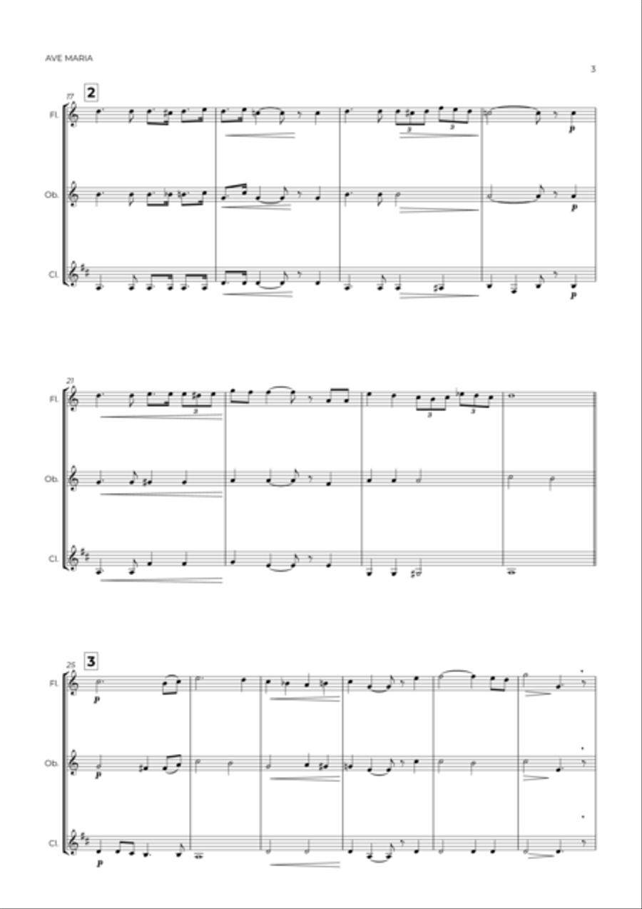 AVE MARIA - SCHUBERT - WIND TRIO (FLUTE, OBOE & CLARINET) Woodwind Trio scores gallery preview page 3