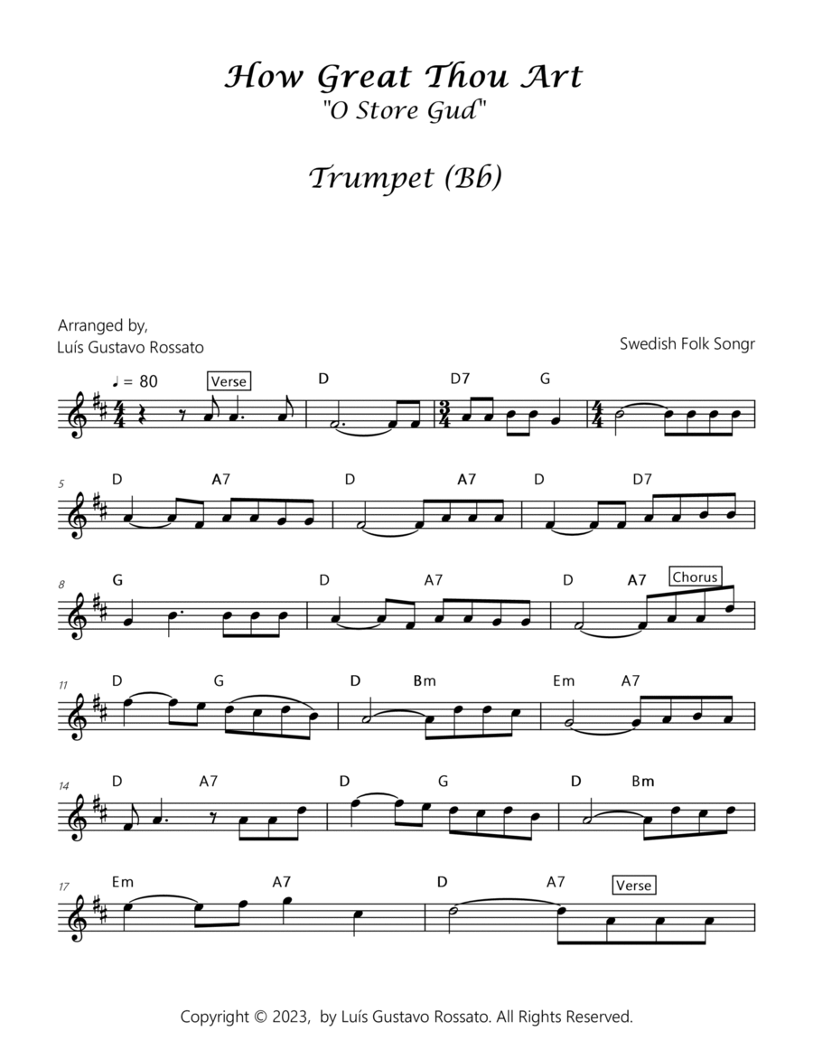 How Great Thou Art (O Store Gud) - Bb Trumpet How Great Thou Art (O Store Gud) - Bb Trumpet B-Flat Trumpet scores gallery preview page 1