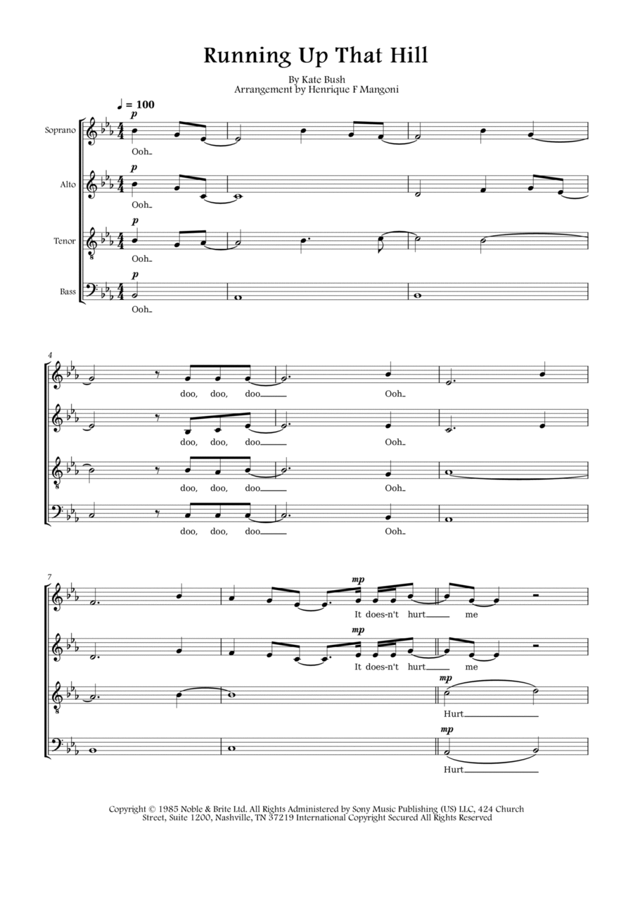 Running Up That Hill 4-Part scores gallery preview page 1