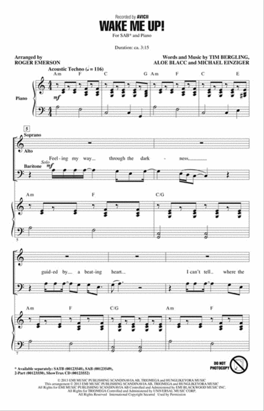 Wake Me Up! Wake Me Up! 3-Part scores gallery preview page 2