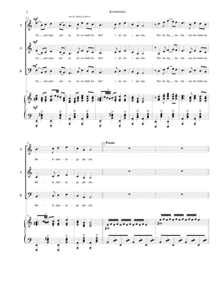 Korobeiniki (Korobushka) - for SAB choir with piano accompaniment image number null