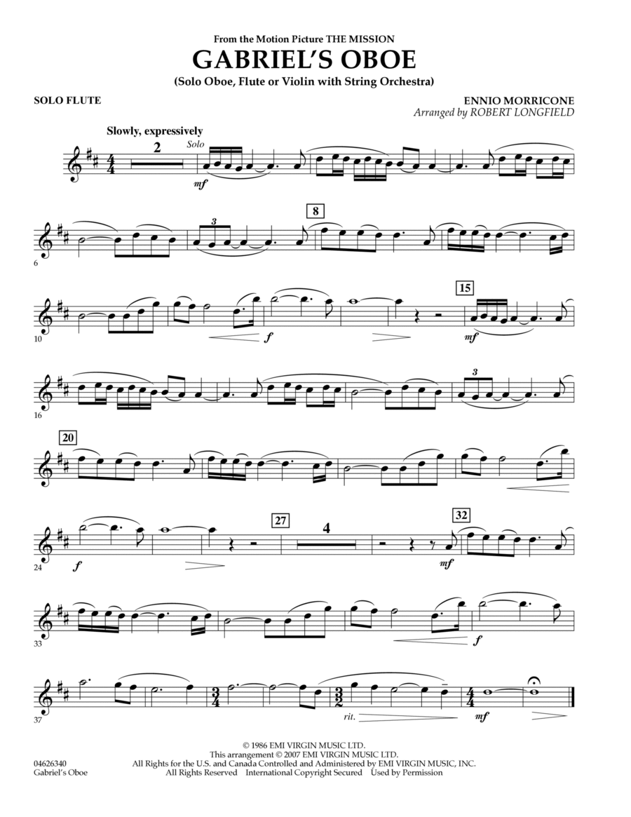 Gabriel's Oboe (from The Mission) - Solo Flute Flute Solo scores gallery preview page 1