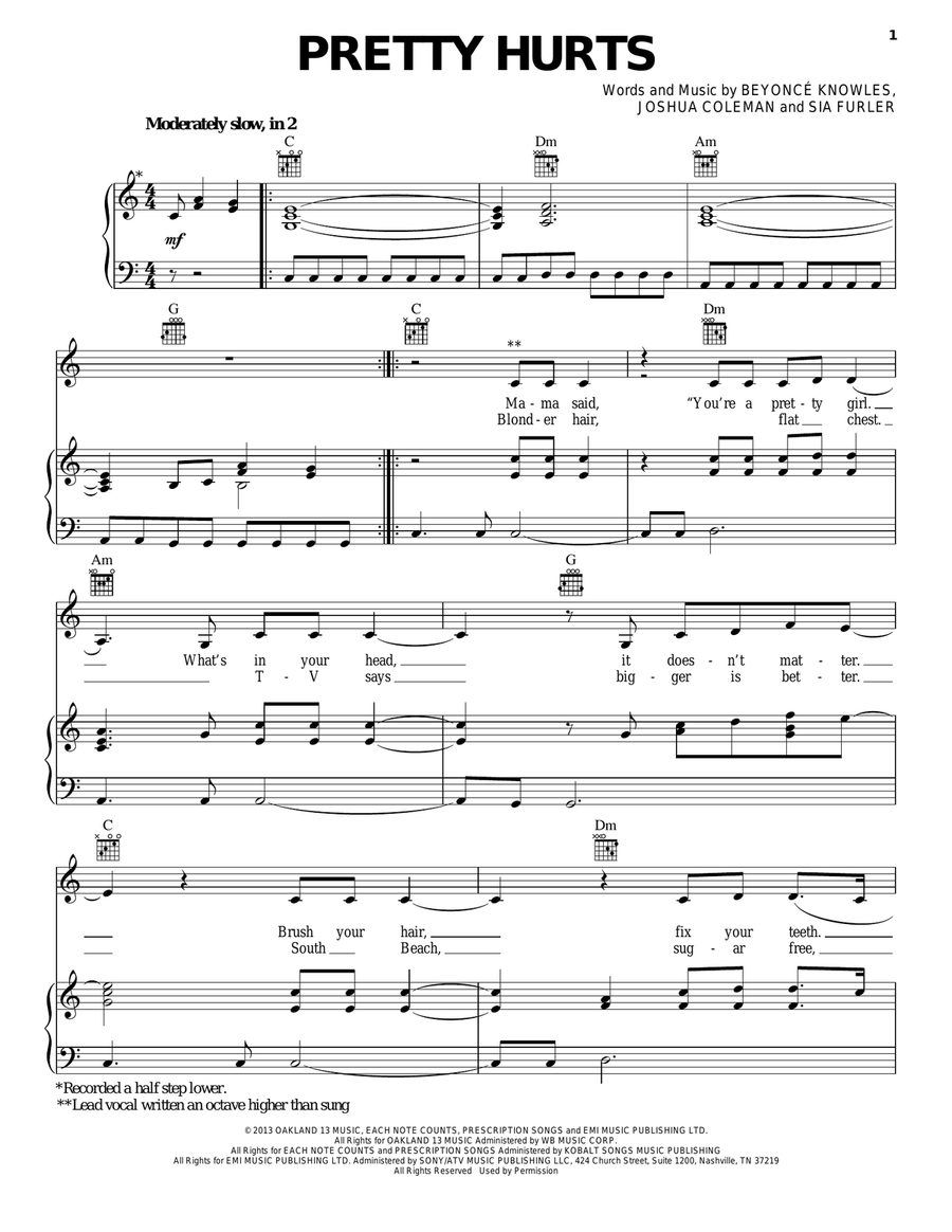 Pretty Hurts Piano, Vocal, Guitar scores gallery preview page 1