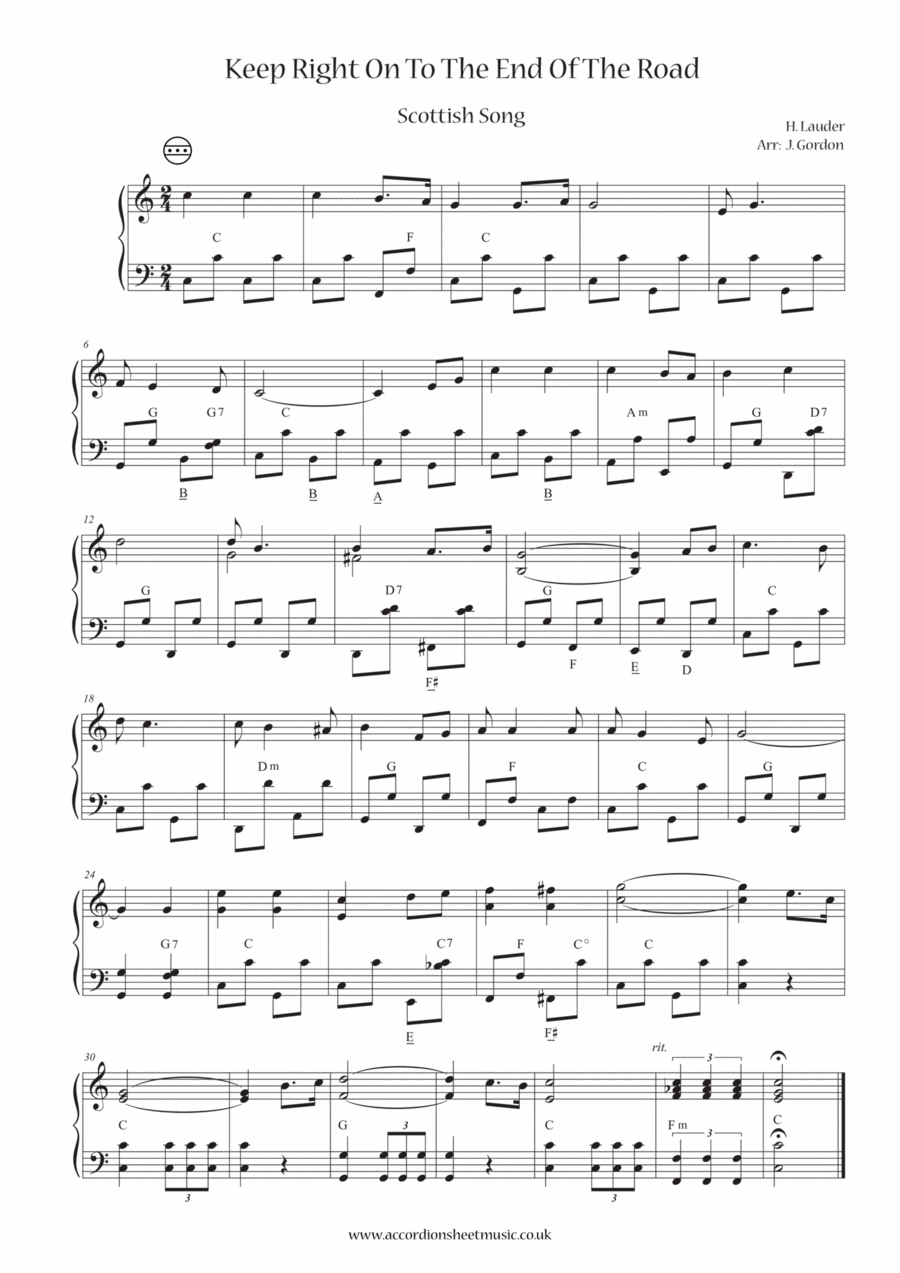 Keep Right On To The End Of The Road Accordion scores gallery preview page 1
