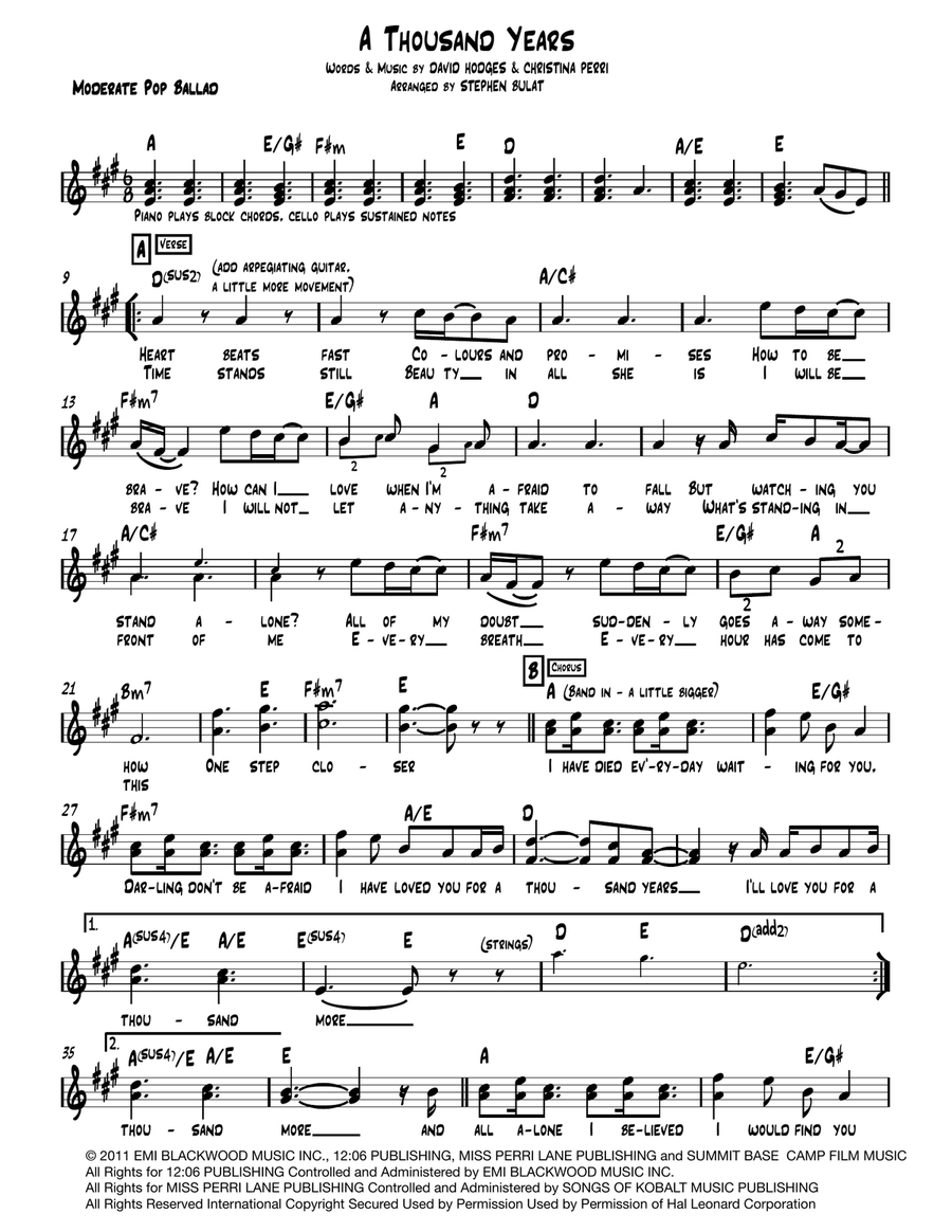 A Thousand Years Piano, Vocal scores gallery preview page 1