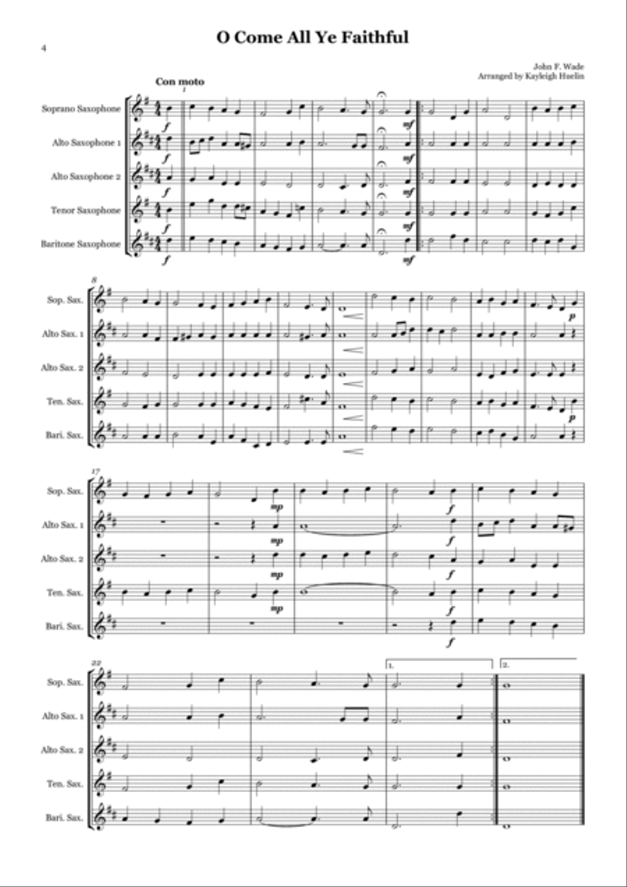 Christmas Carol Selection vol. 1 for SAATB saxophone quintet Saxophone Quintet scores gallery preview page 4