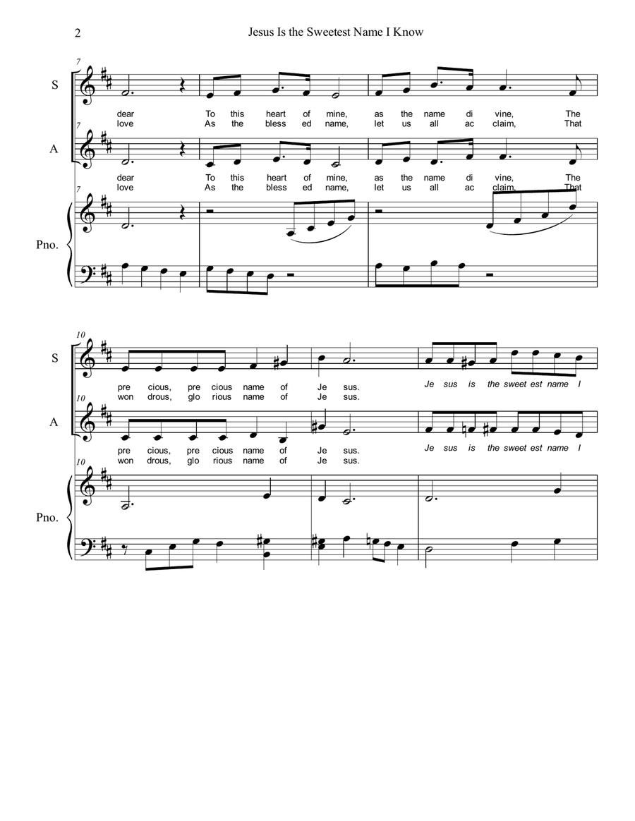 Jesus Is the Sweetest Name I Know Alto Voice scores gallery preview page 2