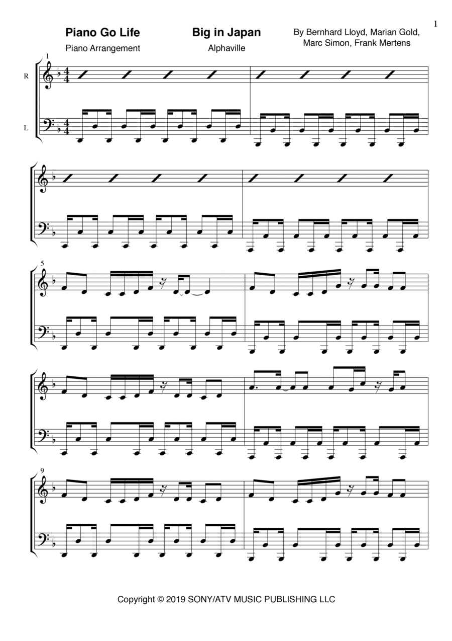 Big In Japan Piano Solo scores gallery preview page 1
