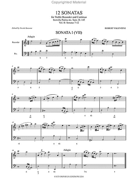 12 Sonatas from the Parma ms. Sanv. D. 145 for Treble Recorder and Continuo - Vol. 2: Sonatas Nos. 7-12