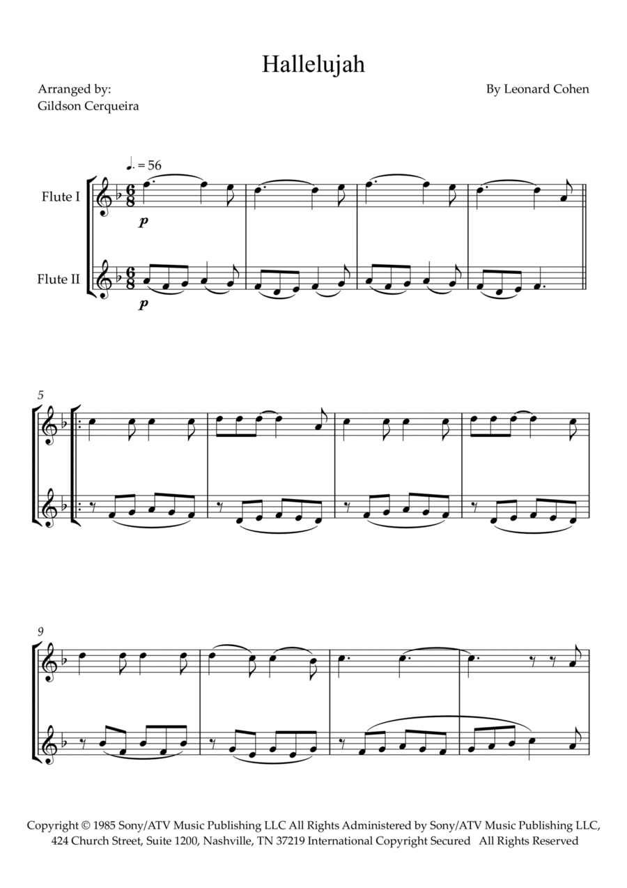 Hallelujah Flute Duet scores gallery preview page 1