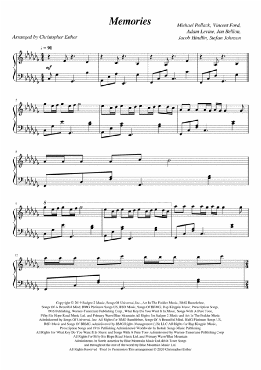 Memories Piano Solo scores gallery preview page 1