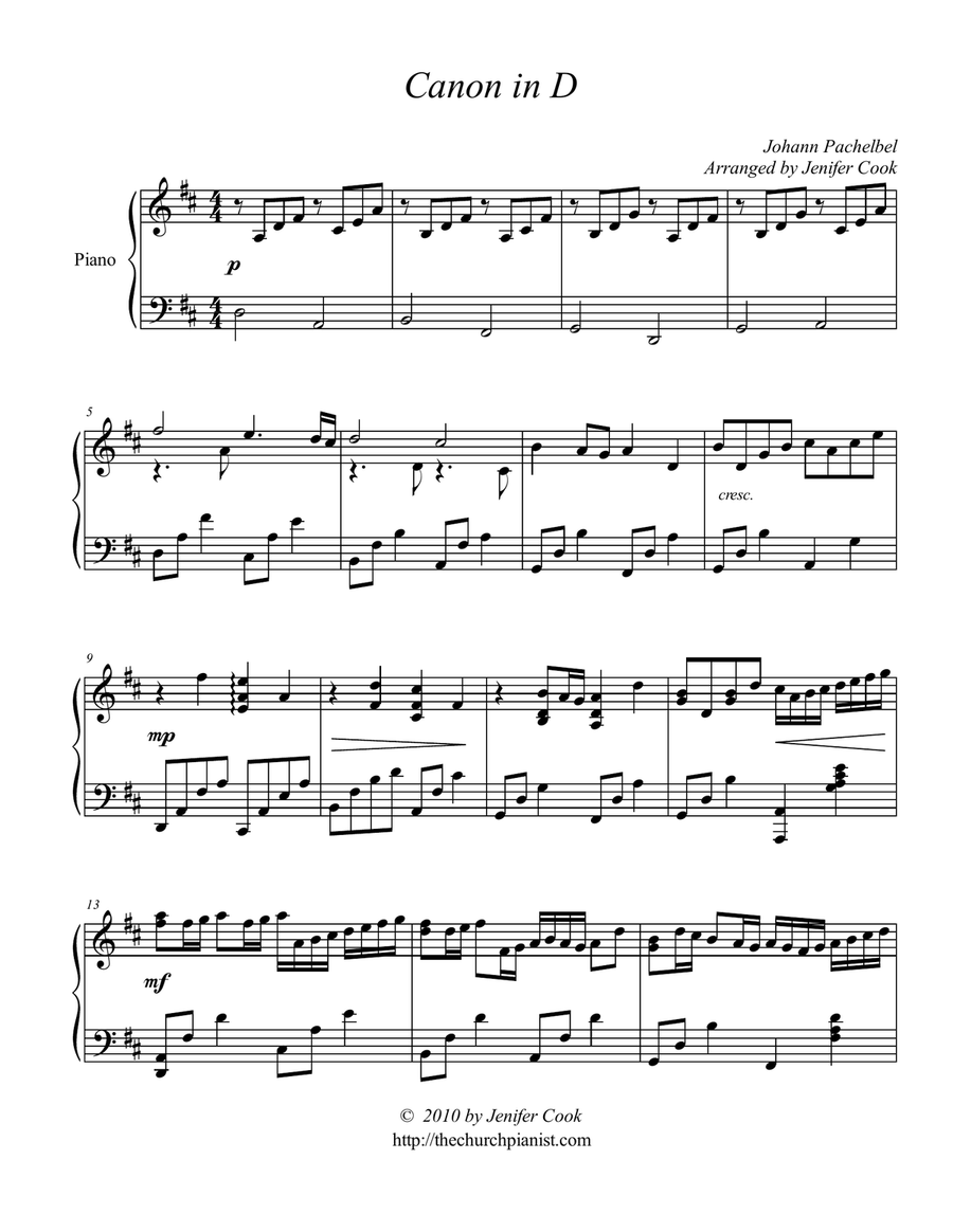 Canon in D Piano Solo scores gallery preview page 1