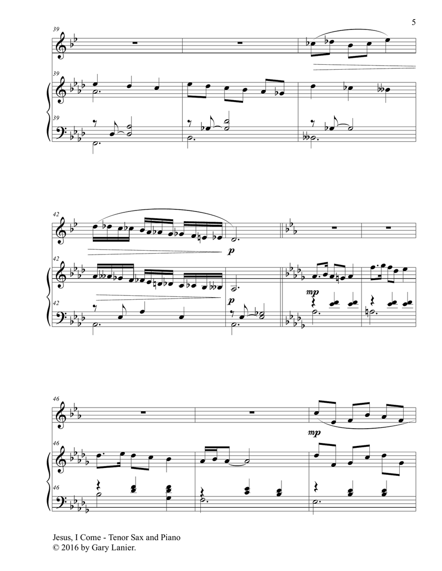 JESUS, I COME (Duet – Tenor Sax & Piano with Parts) Woodwind Duet scores gallery preview page 6