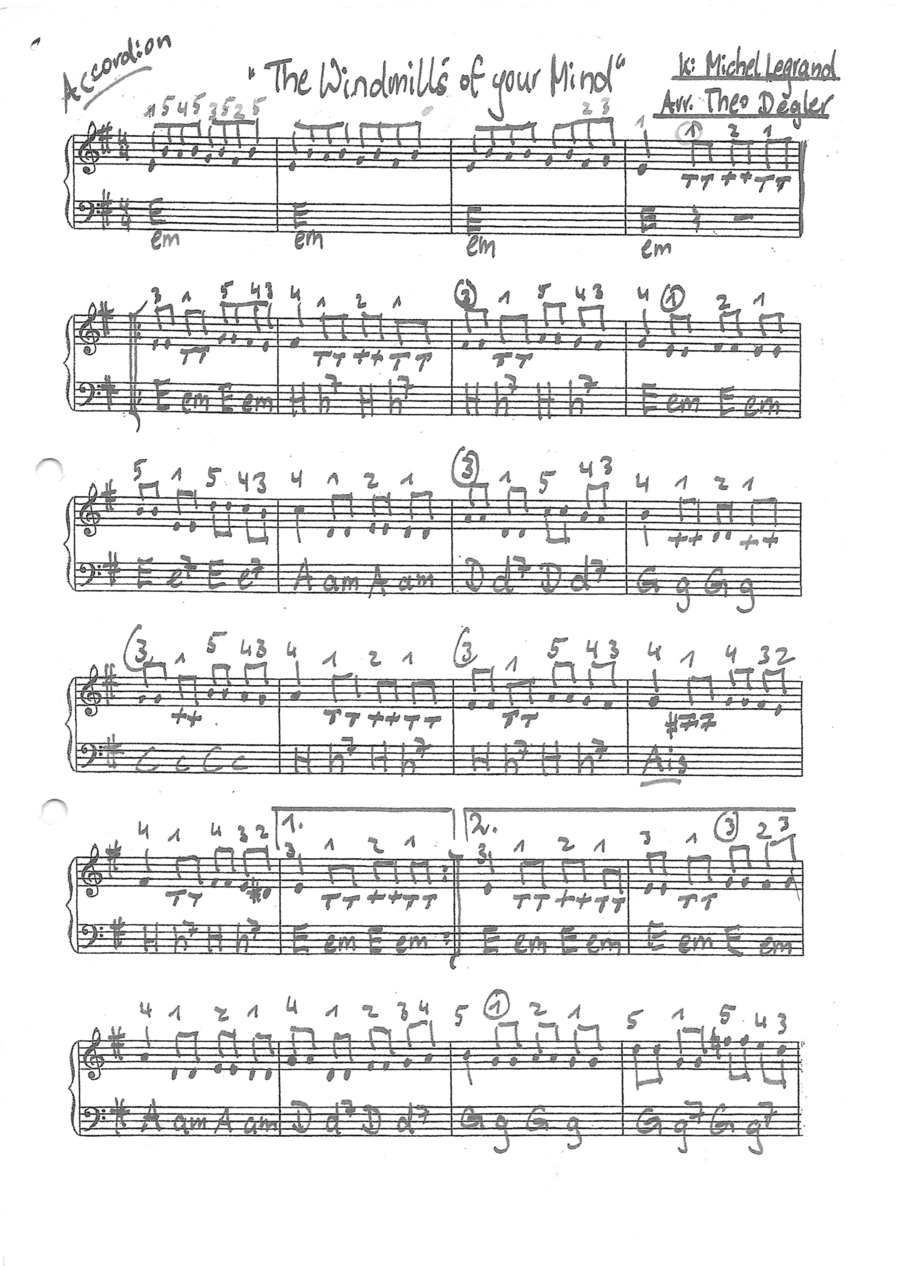 The Windmills Of Your Mind Accordion scores gallery preview page 1