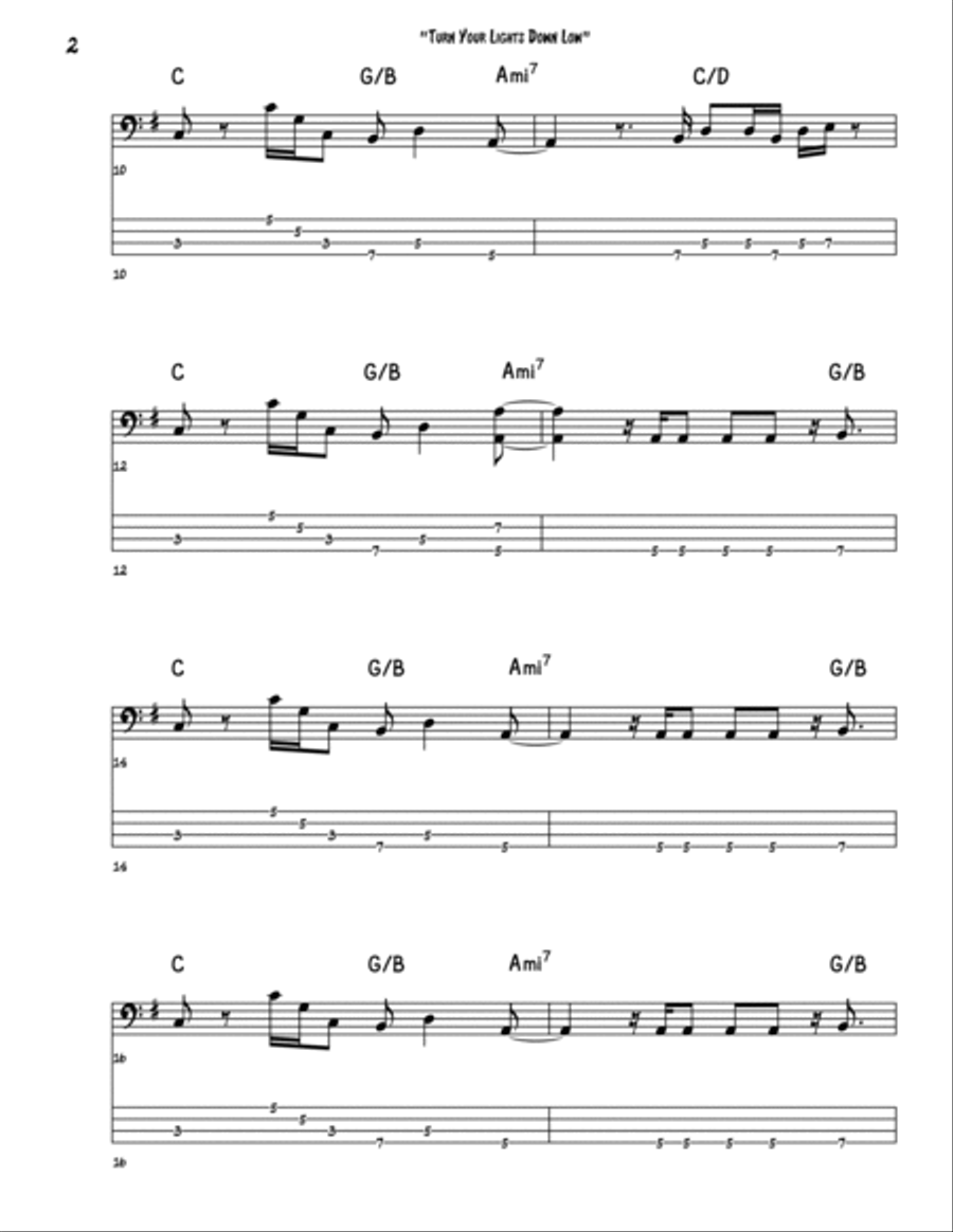 Turn Your Lights Down Low Bass Guitar scores gallery preview page 2