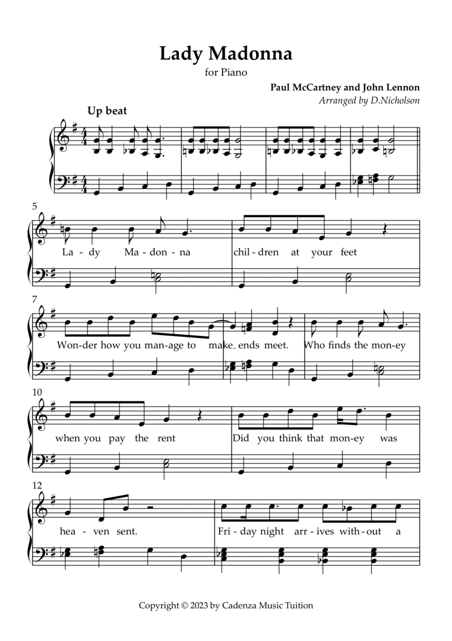 Lady Madonna Piano Solo scores gallery preview page 1