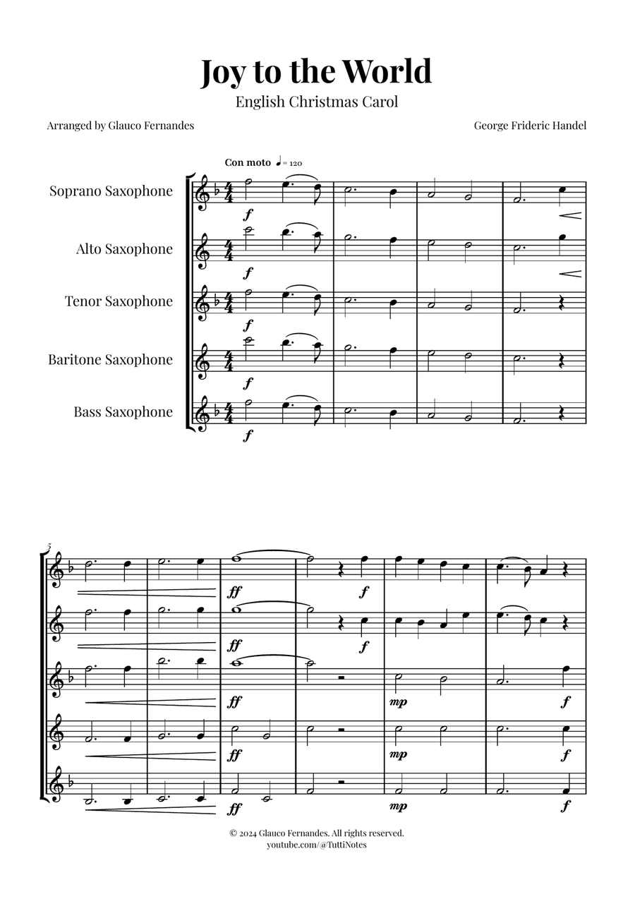 Joy to the World | STUNNING Arrangement Saxophone Quintet scores gallery preview page 1