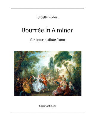 Book cover for Bourree in A minor for Intermediate Solo Piano
