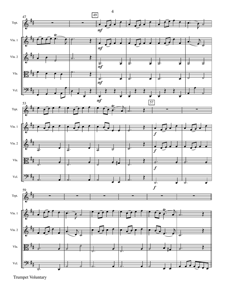 Trumpet Voluntary (Jeremiah Clarke) for Trumpet and String Quartet Chamber Orchestra scores gallery preview page 5